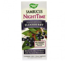 От гриппа и простуды Nature's Way, Sambucus, NightTime, стандартизированная бузина, 120 мл (4 жидк. унции)