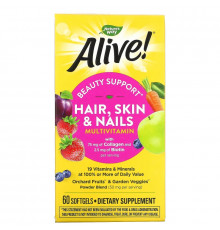 Nature's Way, Alive! Hair, Skin & Nails Multi-Vitamin, Strawberry, 60 Softgels