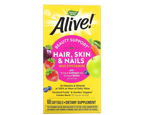Nature's Way, Alive! Hair, Skin & Nails Multi-Vitamin, Strawberry, 60 Softgels Nature's Way, Alive! Hair, Skin & Nails Multi-Vitamin, Strawberry, 60 Softgels