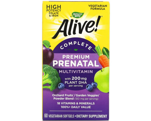 Nature's Way, Alive! Complete Premium Prenatal Multivitamin, 200 mg, 60 Vegetarian Softgels Nature's Way, Alive! Complete Premium Prenatal Multivitamin, 200 mg, 60 Vegetarian Softgels
