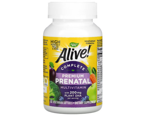Nature's Way, Alive! Complete Premium Prenatal Multivitamin, 200 mg, 60 Vegetarian Softgels Nature's Way, Alive! Complete Premium Prenatal Multivitamin, 200 mg, 60 Vegetarian Softgels