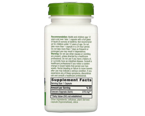 Nature's Way, Cascara Sagrada Bark, 425 mg, 180 Vegetarian Capsules Nature's Way, Cascara Sagrada Bark, 425 mg, 180 Vegetarian Capsules