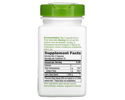 Nature's Way, Cat's Claw Bark, 485 mg, 100 Vegetarian Capsules Nature's Way, Cat's Claw Bark, 485 mg, 100 Vegetarian Capsules