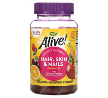 Nature's Way, Alive! Hair, Skin & Nails Gummies, Strawberry Flavored, 60 Gummies