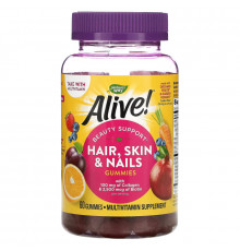 Nature's Way, Alive! Hair, Skin & Nails Gummies, Strawberry Flavored, 60 Gummies