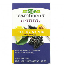 Фрукты и ягоды Nature's Way, Sambucus, смесь для приготовления горячих напитков, стандартизированная бузина, мед, лимон и ягоды, 10 пакетиков по 5,1 г (0,18 унции)