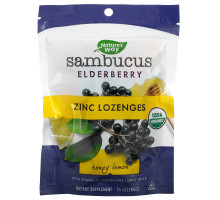 Nature's Way, Sambucus, Пастилки для рассасывания с цинком, Мед и лимон, 24 пастилок