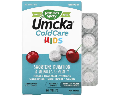 Nature's Way, Umcka, ColdCare Kids, For Ages 6 and Up, Cherry , 10 Chewable Tablets Nature's Way, Umcka, ColdCare Kids, For Ages 6 and Up, Cherry , 10 Chewable Tablets