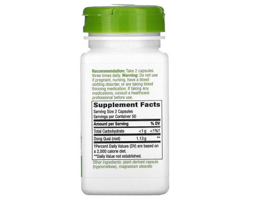 Nature's Way, Dong Quai, Root, 565 mg, 100 Vegetarian Capsules Nature's Way, Dong Quai, Root, 565 mg, 100 Vegetarian Capsules