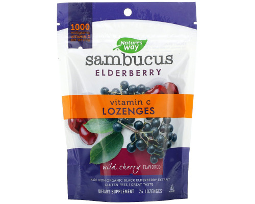 Nature's Way, Sambucus Elderberry, Vitamin C Lozenges, Wild Cherry Flavored, 24 Lozenges Nature's Way, Sambucus Elderberry, Vitamin C Lozenges, Wild Cherry Flavored, 24 Lozenges