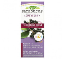 От гриппа и простуды Nature's Way, Sambucus for Kids, стандартизованный сироп для улучшения ночного сна из ягод бузины с мелатонином для детей, 120 мл (4 жидк. унции)