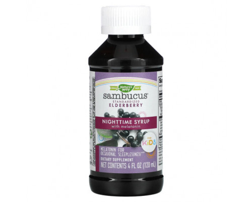 От гриппа и простуды Nature's Way, Sambucus for Kids, стандартизованный сироп для улучшения ночного сна из ягод бузины с мелатонином для детей, 120 мл (4 жидк. унции) От гриппа и простуды Nature's Way, Sambucus for Kids, стандартизованный сироп для улучшения ночного сна из ягод бузины с мелатонином для детей, 120 мл (4 жидк. унции)