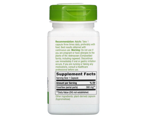 Nature's Way, Feverfew Herb, 380 mg, 100 Vegan Capsules Nature's Way, Feverfew Herb, 380 mg, 100 Vegan Capsules