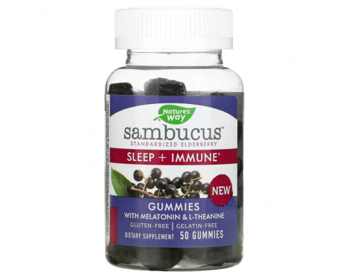 БАДы для укрепления иммунитета Nature's Way, Sambucus, Sleep + Immune, 50 Gummies БАДы для укрепления иммунитета Nature's Way, Sambucus, Sleep + Immune, 50 Gummies