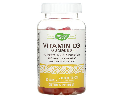 Nature's Way, Vitamin D3 Gummies, Mixed Fruit, 50 mcg (2,000 IU), 120 Gummies Nature's Way, Vitamin D3 Gummies, Mixed Fruit, 50 mcg (2,000 IU), 120 Gummies