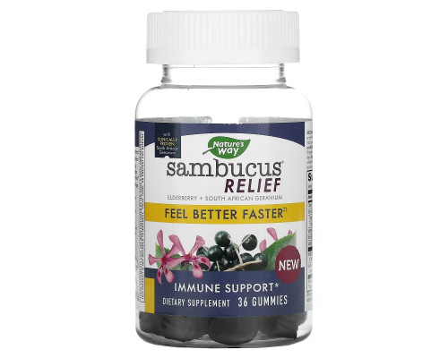 Nature's Way, Sambucus Relief, Immune Support, Elderberry + South African Geranium, 36 Gummies