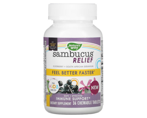 Nature's Way, Sambucus Relief, Immune Support, For Kids, Ages 2+, Berry, 36 Chewable Tablets Nature's Way, Sambucus Relief, Immune Support, For Kids, Ages 2+, Berry, 36 Chewable Tablets