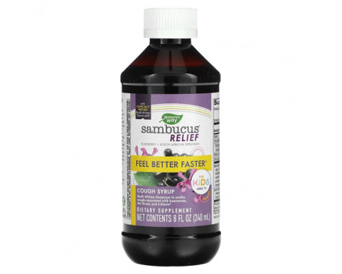 От гриппа и простуды Nature's Way, Sambucus Relief, сироп от кашля, для детей от 1 года, 240 мл (8 жидк. Унций) От гриппа и простуды Nature's Way, Sambucus Relief, сироп от кашля, для детей от 1 года, 240 мл (8 жидк. Унций)