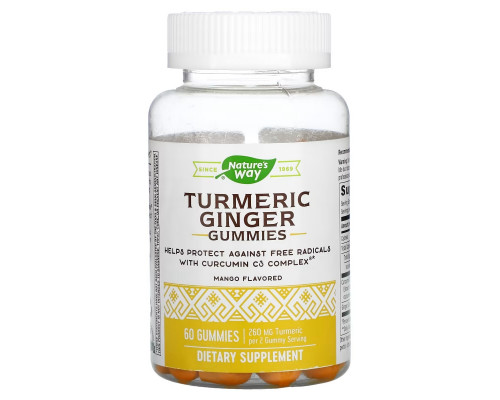 Nature's Way, Turmeric Ginger Gummies, Mango, 130 mg, 60 Gummies Nature's Way, Turmeric Ginger Gummies, Mango, 130 mg, 60 Gummies