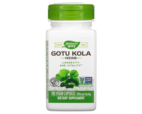 Nature's Way, Готу кола, трава, 475 мг, 100 вегетарианских капсул Nature's Way, Готу кола, трава, 475 мг, 100 вегетарианских капсул