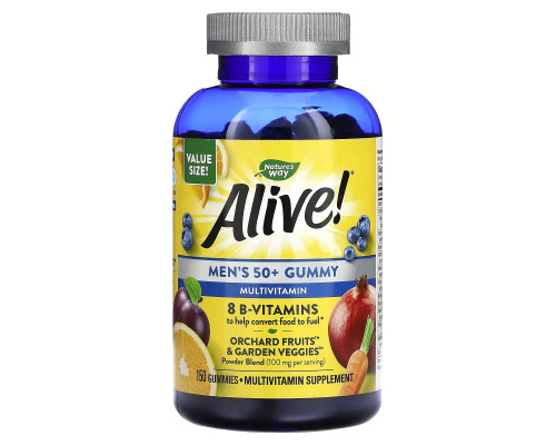 Nature's Way, Alive! Men's 50+ Gummy Multivitamin, Fruit Flavors, 150 Gummies Nature's Way, Alive! Men's 50+ Gummy Multivitamin, Fruit Flavors, 150 Gummies