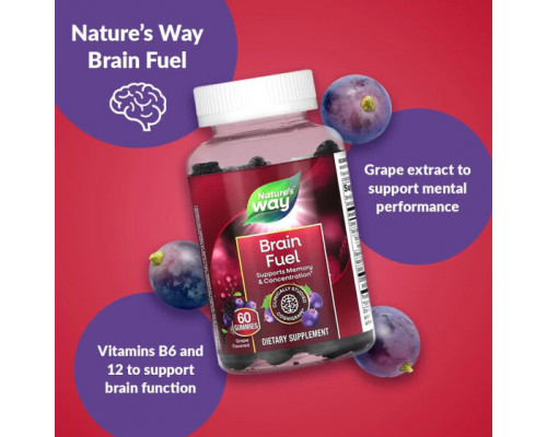 Улучшение памяти и работы мозга Nature's Way, Brain Fuel, виноград, 60 жевательных таблеток Улучшение памяти и работы мозга Nature's Way, Brain Fuel, виноград, 60 жевательных таблеток