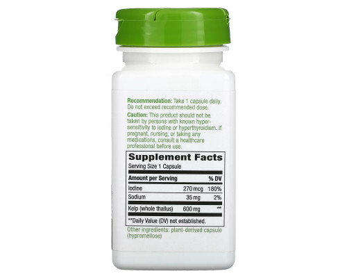 Nature's Way, Kelp, Whole Thallus, 600 mg, 100 Vegan Capsules Nature's Way, Kelp, Whole Thallus, 600 mg, 100 Vegan Capsules