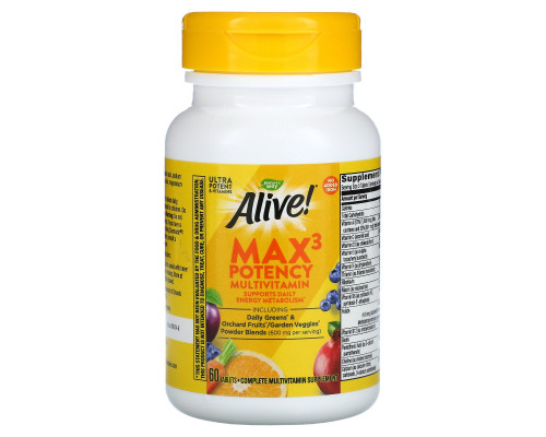 Nature's Way, Alive! Max3 Daily Multi-Vitamin, No Added Iron, 60 Tablets Nature's Way, Alive! Max3 Daily Multi-Vitamin, No Added Iron, 60 Tablets