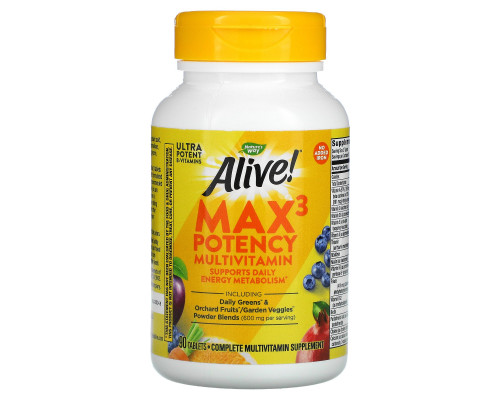 Nature's Way, Alive! Max3 Daily, Multi-Vitamin, No Added Iron, 90 Tablets Nature's Way, Alive! Max3 Daily, Multi-Vitamin, No Added Iron, 90 Tablets