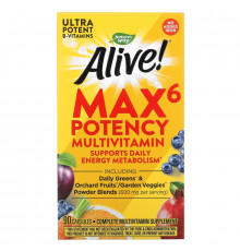 Nature's Way, Живой! Max6 Daily, мультивитаминный комплекс, без добавления железа, 90 вегакапсул