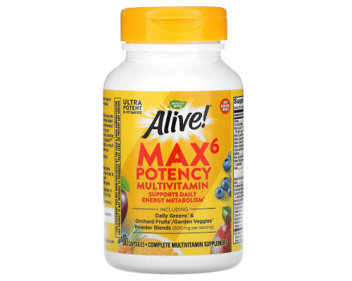 Nature's Way, Живой! Max6 Daily, мультивитаминный комплекс, без добавления железа, 90 вегакапсул Nature's Way, Живой! Max6 Daily, мультивитаминный комплекс, без добавления железа, 90 вегакапсул