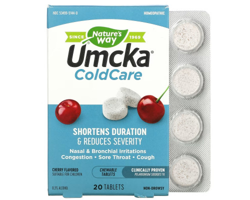 Nature's Way, Umcka, ColdCare, Cherry, 20 Chewable Tablets Nature's Way, Umcka, ColdCare, Cherry, 20 Chewable Tablets