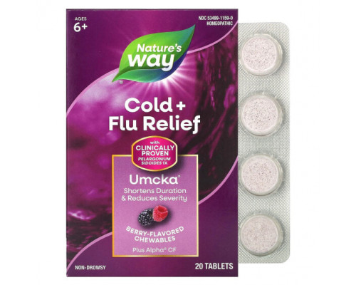От гриппа и простуды Nature's Way, Umcka, от простуды и гриппа, апельсин, 20 жевательных таблеток От гриппа и простуды Nature's Way, Umcka, от простуды и гриппа, апельсин, 20 жевательных таблеток