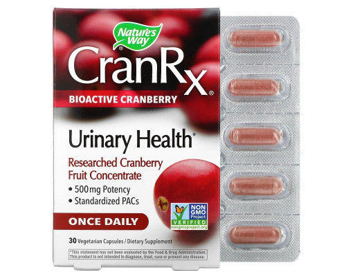 Nature's Way, CranRx, Urinary Health, Bioactive Cranberry, 500 mg, 30 Vegetarian Capsules Nature's Way, CranRx, Urinary Health, Bioactive Cranberry, 500 mg, 30 Vegetarian Capsules