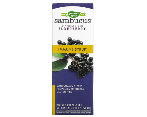 Nature's Way, Sambucus Immune, сироп из бузины, 8 жидких унций (240 мл) Nature's Way, Sambucus Immune, сироп из бузины, 8 жидких унций (240 мл)