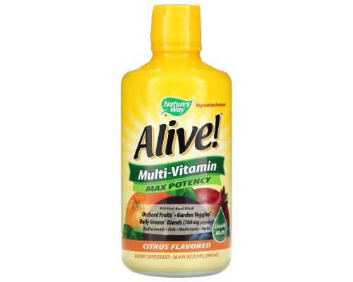 Nature's Way, Alive!, жидкие мультивитамины, максимальная эффективность, цитрусовый вкус, 30,4 ж. унц. (900мл) Nature's Way, Alive!, жидкие мультивитамины, максимальная эффективность, цитрусовый вкус, 30,4 ж. унц. (900мл)