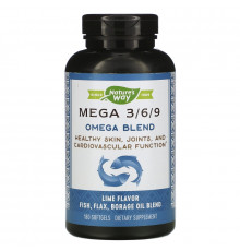 Nature's Way, Fully Balanced Mega 3/6/9, Omega Blend, Lime Flavor, 180 Softgels