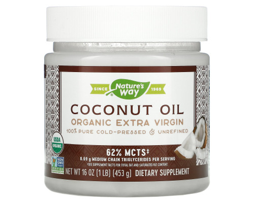 Nature's Way, Органическое кокосовое масло холодного отжима (Extra Virgin), 16 унций (454 г) Nature's Way, Органическое кокосовое масло холодного отжима (Extra Virgin), 16 унций (454 г)