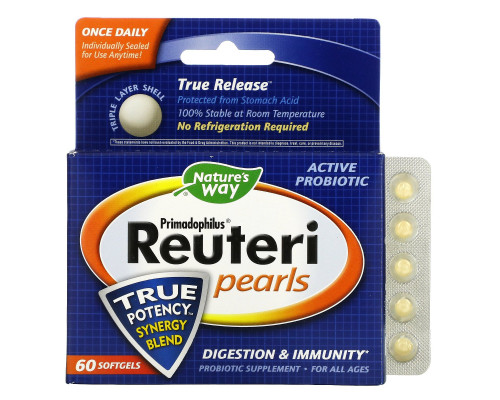 Nature's Way, Primadophilus Reuteri Pearls, 60 мягких таблеток Nature's Way, Primadophilus Reuteri Pearls, 60 мягких таблеток