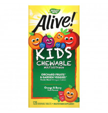 Nature's Way, Alive! Детский жевательный мультивитамин, вкус апельсина и ягод, 120 жевательных таблеток