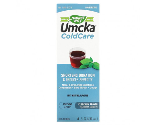От гриппа и простуды Umcka, ColdCare, Soothing Syrup, Mint Menthol , 8 oz (240 ml) От гриппа и простуды Umcka, ColdCare, Soothing Syrup, Mint Menthol , 8 oz (240 ml)