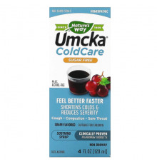 От гриппа и простуды Nature's Way, Umcka ColdCare, успокаивающий сироп, без сахара, с виноградом, 120 мл (4 жидк. Унции)