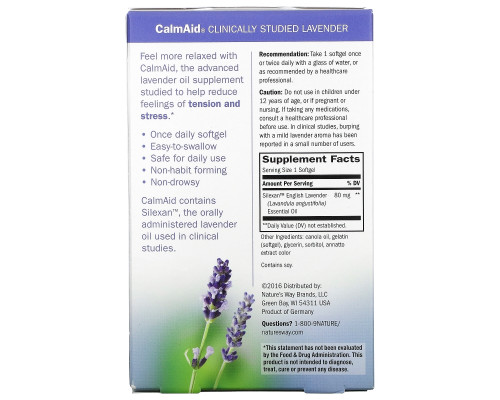Nature's Way, CalmAid, клинически изученная лаванда, 30 мягких таблеток Nature's Way, CalmAid, клинически изученная лаванда, 30 мягких таблеток