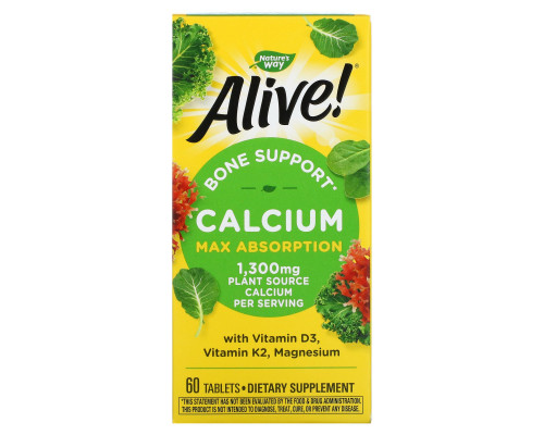 Nature's Way, Alive!, Calcium, Bone Formula, 1,000 mg, 60 Tablets Nature's Way, Alive!, Calcium, Bone Formula, 1,000 mg, 60 Tablets