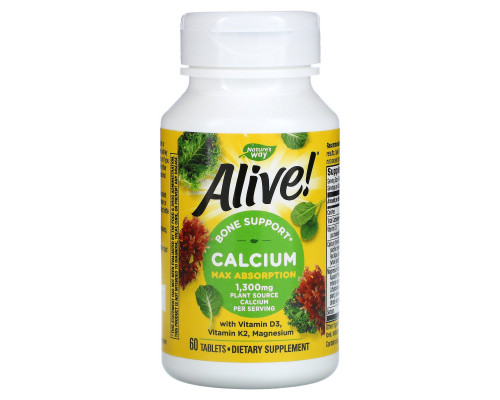 Nature's Way, Alive!, Calcium, Bone Formula, 1,000 mg, 60 Tablets Nature's Way, Alive!, Calcium, Bone Formula, 1,000 mg, 60 Tablets