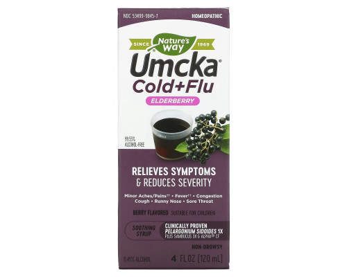 Nature's Way, Umcka, Cold+Flu, Elderberry Soothing Syrup, Berry, 4 fl oz (120 ml) Nature's Way, Umcka, Cold+Flu, Elderberry Soothing Syrup, Berry, 4 fl oz (120 ml)