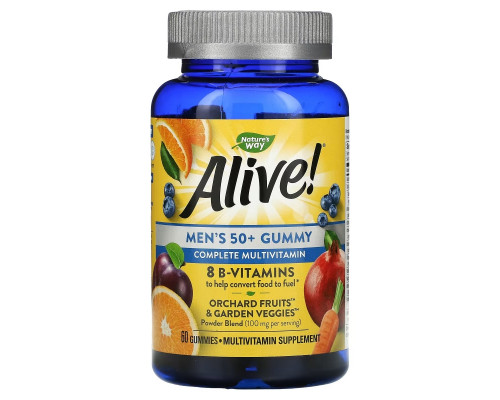 Nature's Way, Alive! Men's 50+ Gummy Complete Multivitamin, Fruit Flavors, 60 Gummies Nature's Way, Alive! Men's 50+ Gummy Complete Multivitamin, Fruit Flavors, 60 Gummies