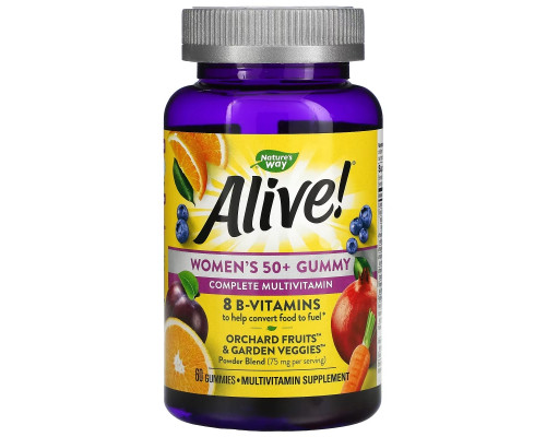 Nature's Way, Alive! Alive!, жевательные витамины для женщин после 50 лет, со вкусом фруктов, 60 жевательных таблеток Nature's Way, Alive! Alive!, жевательные витамины для женщин после 50 лет, со вкусом фруктов, 60 жевательных таблеток