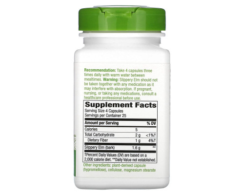 Nature's Way, Slippery Elm Bark, 400 mg, 100 Vegetarian Capsules Nature's Way, Slippery Elm Bark, 400 mg, 100 Vegetarian Capsules