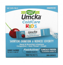 Детское здоровье Umcka, Kids ColdCare, FastActives, For Ages 6 and UP, Cherry, 10 Powder Packets, 0.024 oz (0.7 g) Each